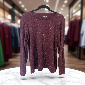 Land’s End - Women’s Long Sleeve Pullover T-shirt - Maroon with gold stars - XL
